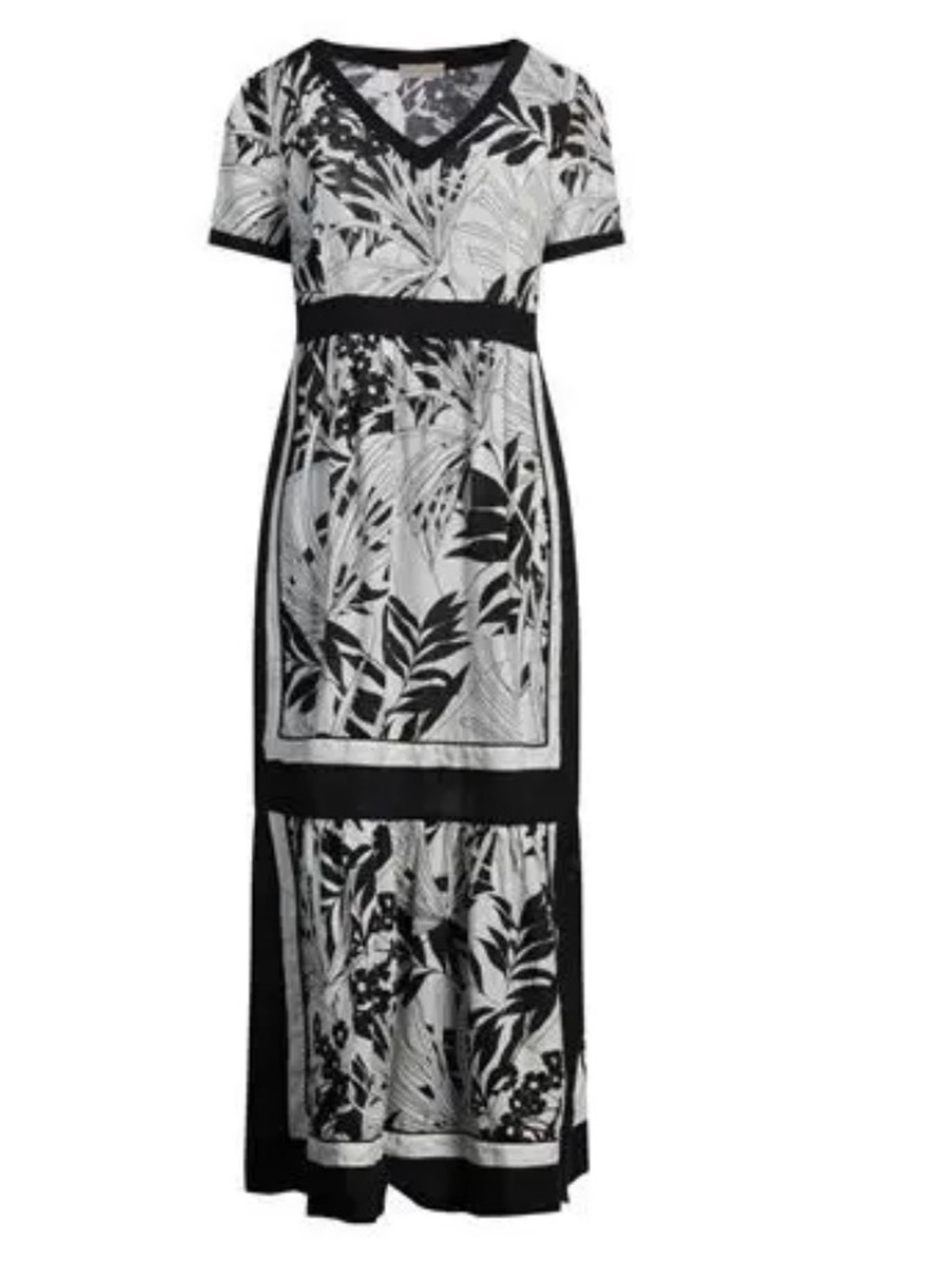 PUROTATTO 100% Linen Black & White Botanical V-Neck Maxi Dress LIKE NEW 42/10